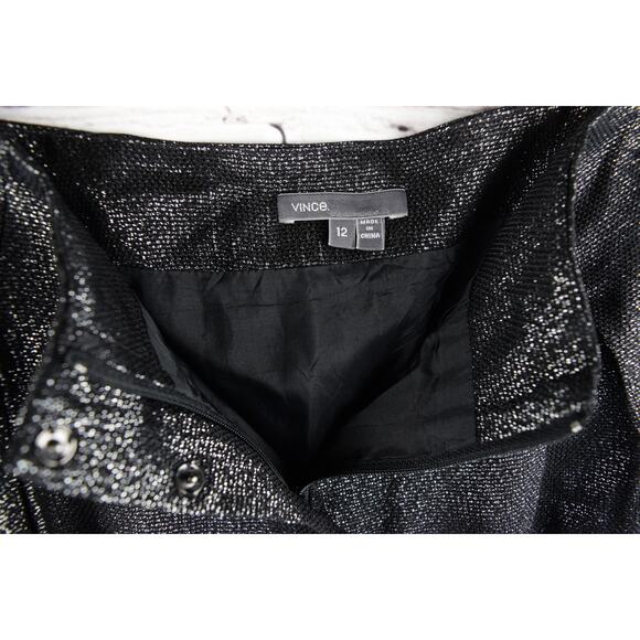 Vince Designer Black Shimmery Metallic Pleated Mini Skirt w/ Pockets Size 12 - Picture 6 of 10